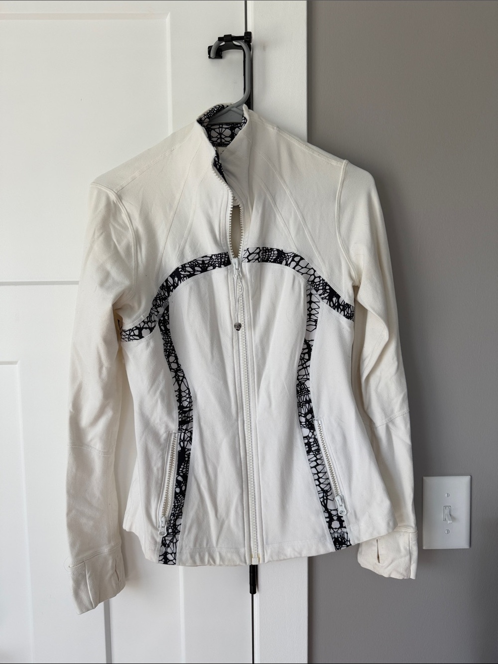 Women's White Zip-Up Jacket with Black Contrast Trim
